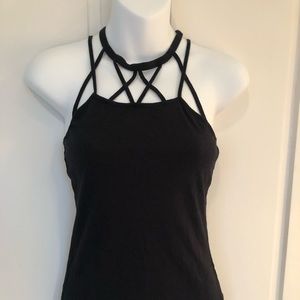 Fabletics Black Caged Strappy Cotton Tara Tank Top S small